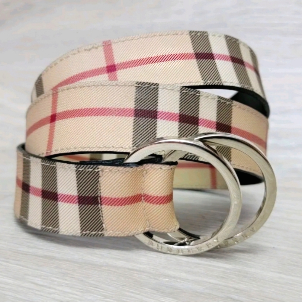 Authentic Burberry women belt nova check double 0 Buckle .Sz 44/110